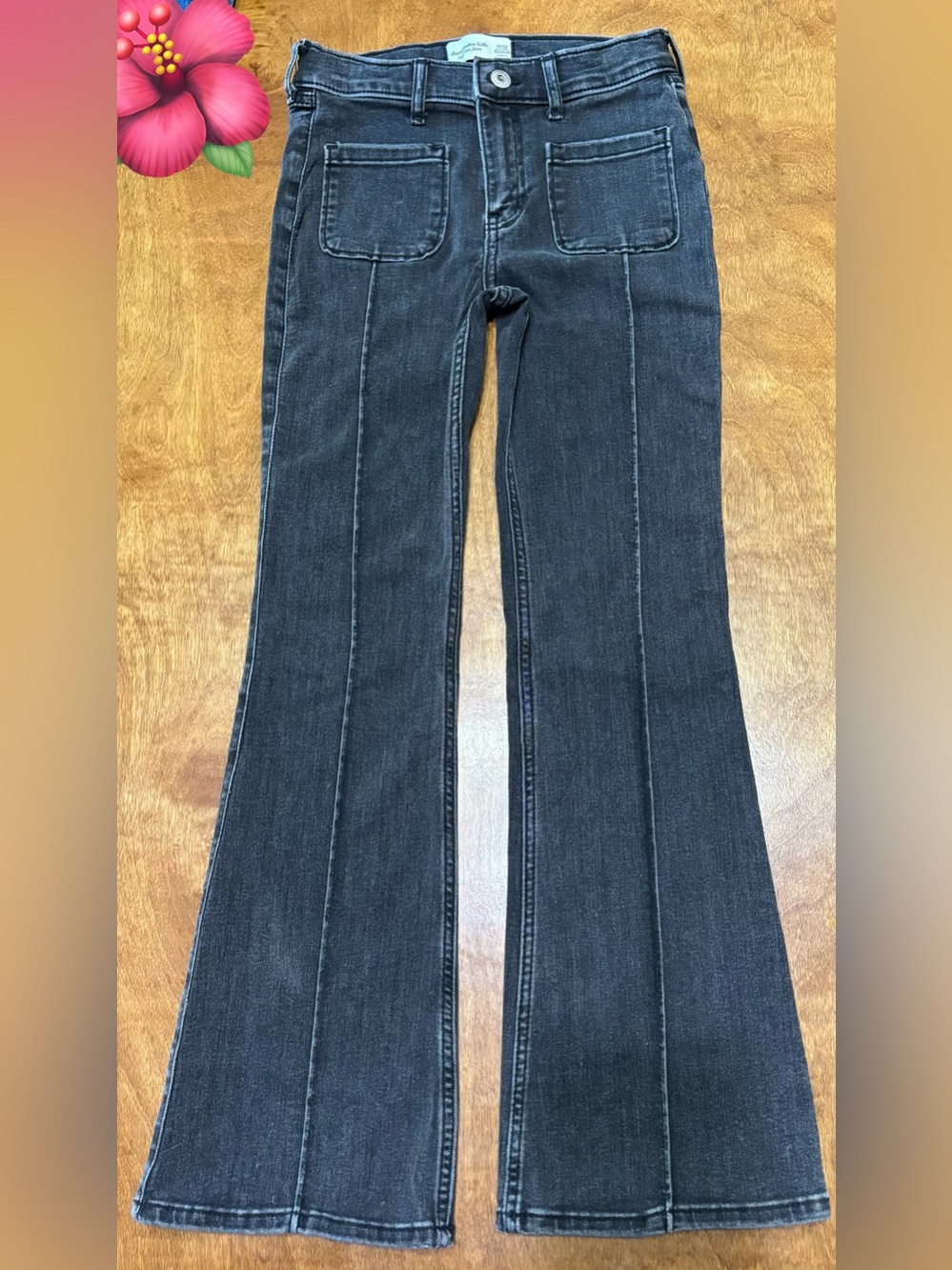 Girl’s Abercrombie Kids black flared-leg Jeans with stitched center seams GUC